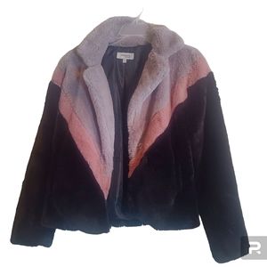 Women's S Soft Fluffy Collared Jacket Charlotte Russe  grey/pink/black